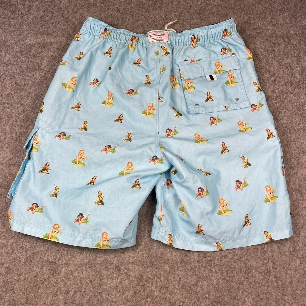 Cremieux Beachwear Board Shorts Mens Large Blue Hula Girls Hawaiian Tropical‎